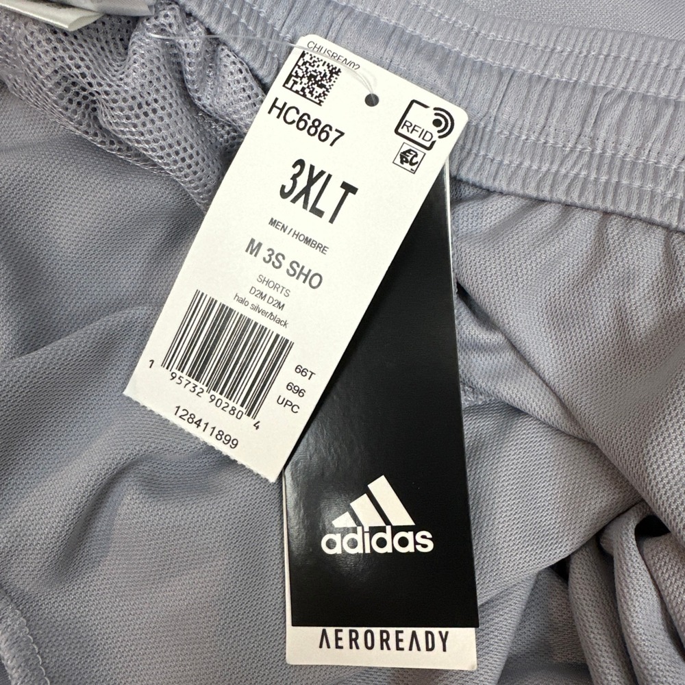 Adidas Shorts Mens 3XLT Silver M 3S SHO Aeroready Primeblue 3-Stripe HC6867 - Picture 3 of 10